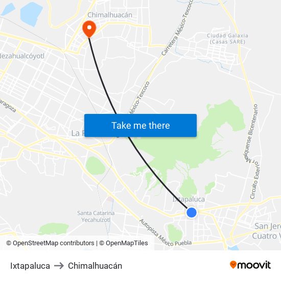 Ixtapaluca to Chimalhuacán map