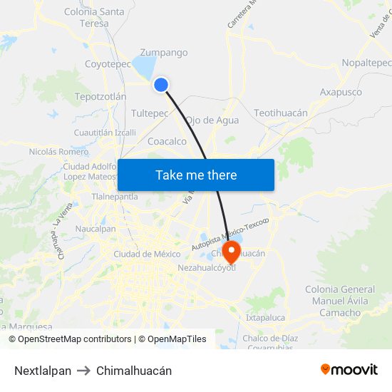 Nextlalpan to Chimalhuacán map