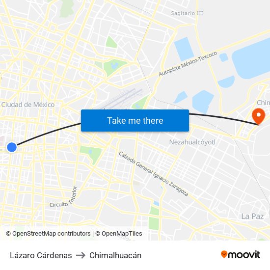 Lázaro Cárdenas to Chimalhuacán map