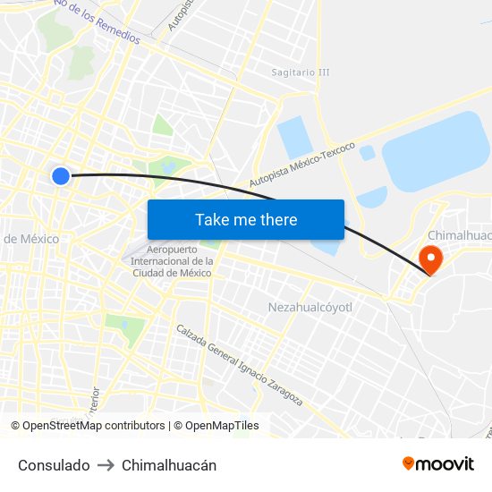 Consulado to Chimalhuacán map