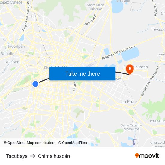 Tacubaya to Chimalhuacán map