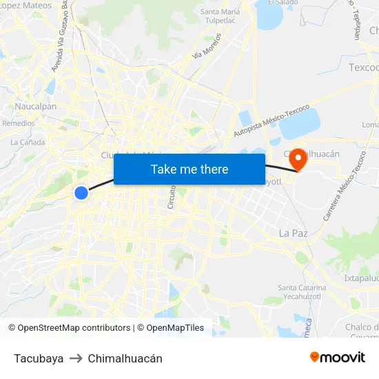Tacubaya to Chimalhuacán map