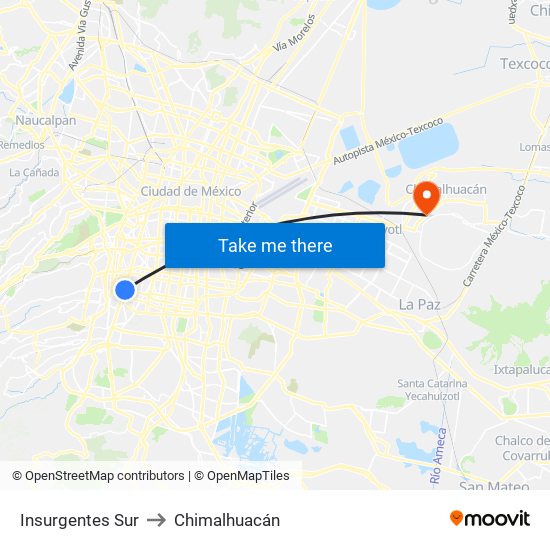 Insurgentes Sur to Chimalhuacán map