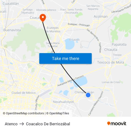 Atenco to Coacalco De Berriozábal map