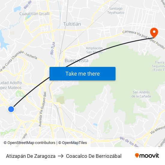 Atizapán De Zaragoza to Coacalco De Berriozábal map