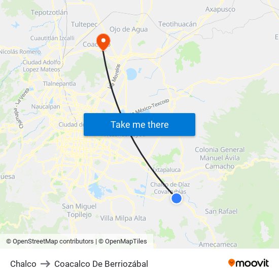 Chalco to Coacalco De Berriozábal map