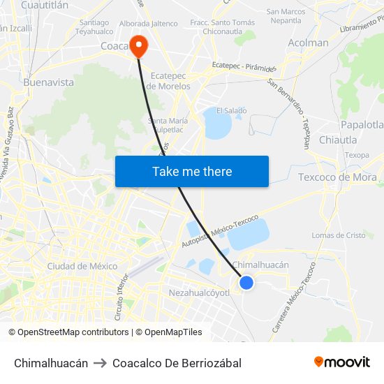 Chimalhuacán to Coacalco De Berriozábal map