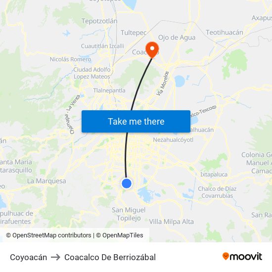 Coyoacán to Coacalco De Berriozábal map