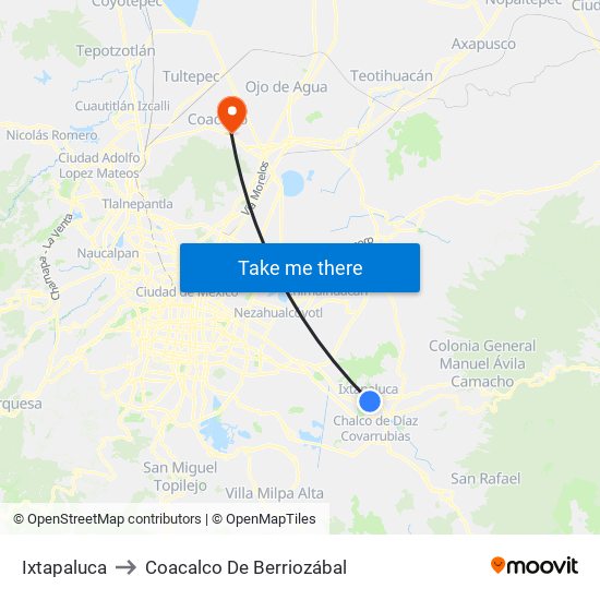 Ixtapaluca to Coacalco De Berriozábal map