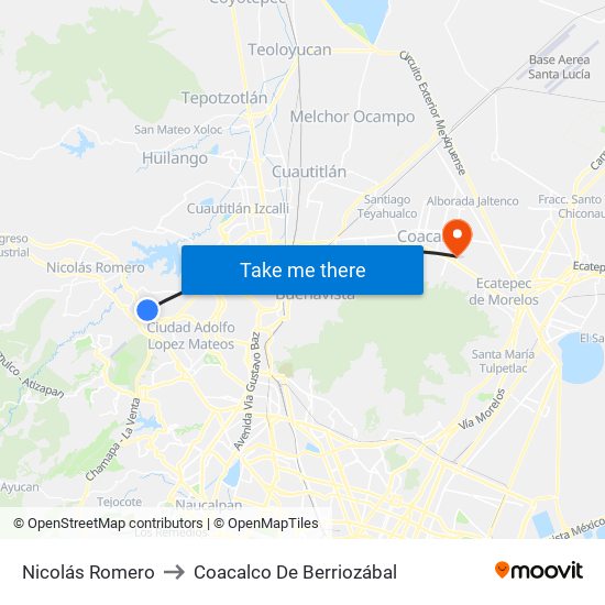 Nicolás Romero to Coacalco De Berriozábal map