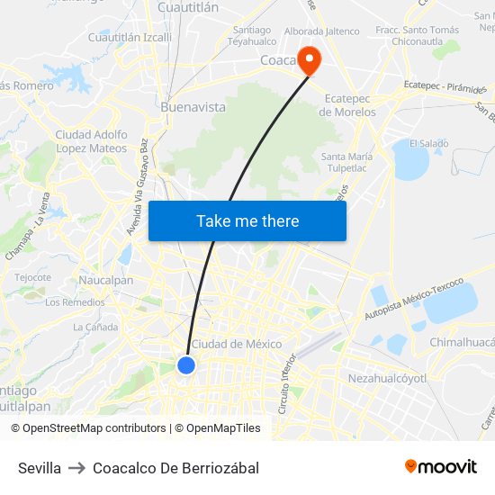 Sevilla to Coacalco De Berriozábal map