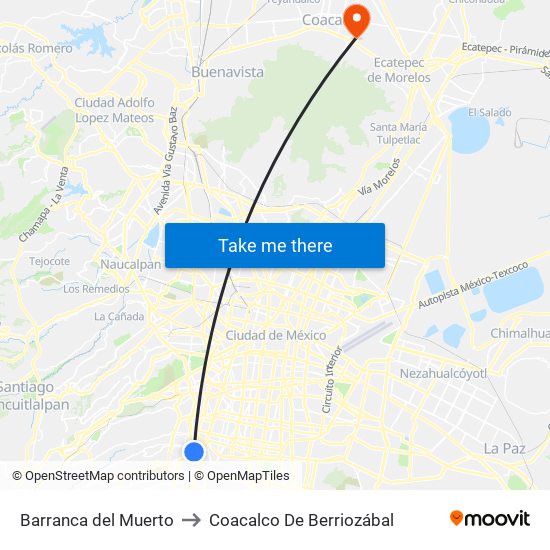 Barranca del Muerto to Coacalco De Berriozábal map