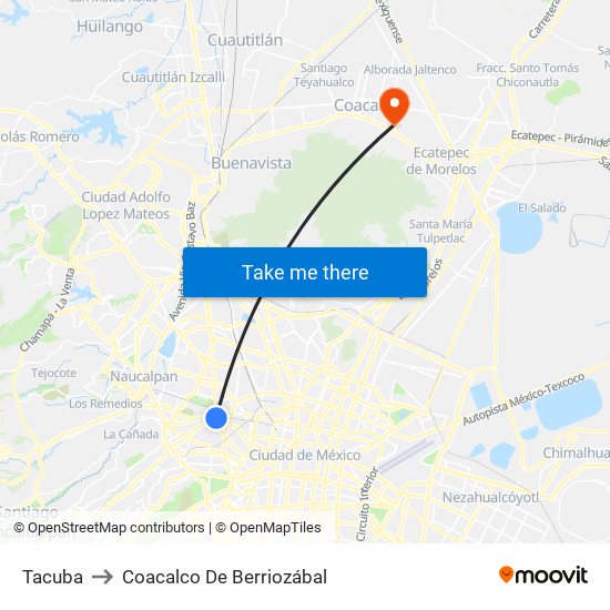 Tacuba to Coacalco De Berriozábal map