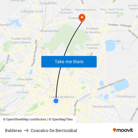 Balderas to Coacalco De Berriozábal map