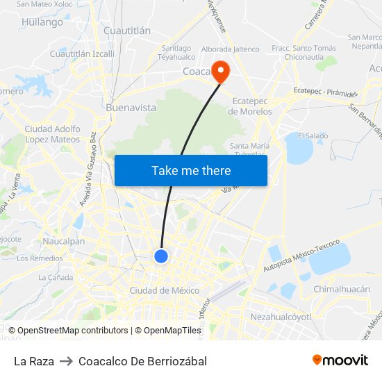 La Raza to Coacalco De Berriozábal map