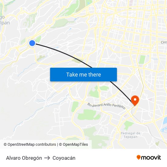 Alvaro Obregón to Coyoacán map