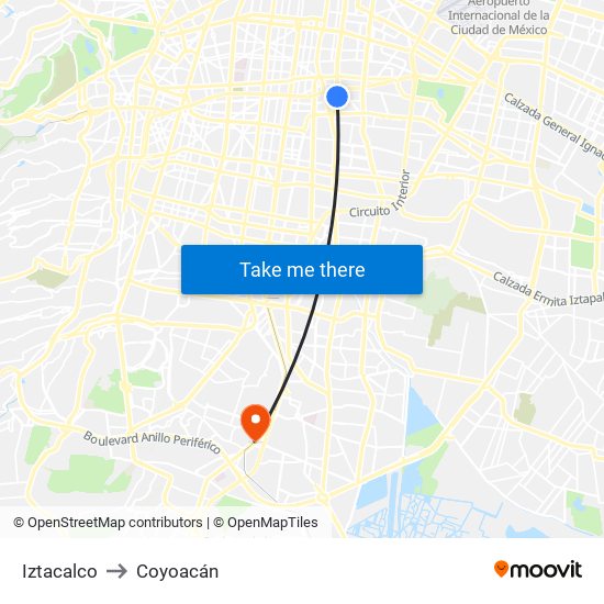 Iztacalco to Coyoacán map