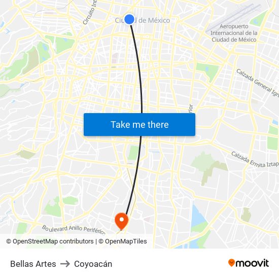 Bellas Artes to Coyoacán map