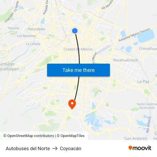 Autobuses del Norte to Coyoacán map