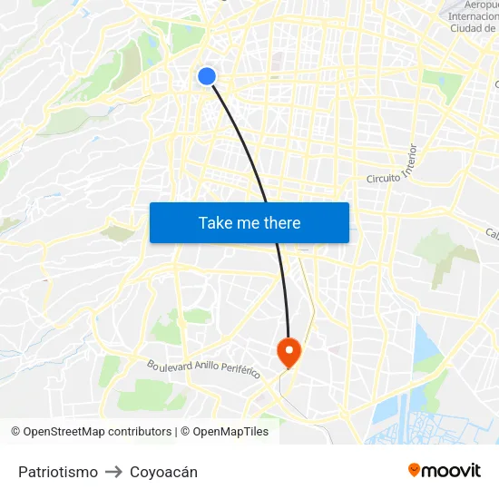 Patriotismo to Coyoacán map