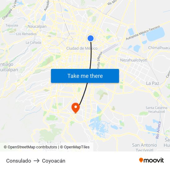 Consulado to Coyoacán map