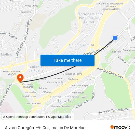 Alvaro Obregón to Cuajimalpa De Morelos map