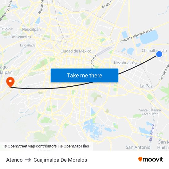 Atenco to Cuajimalpa De Morelos map