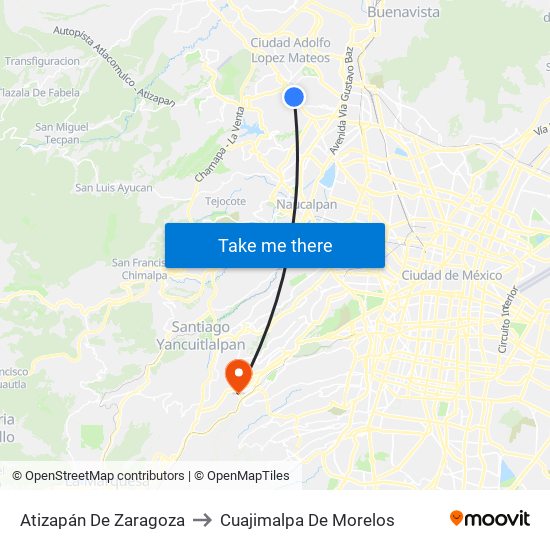 Atizapán De Zaragoza to Cuajimalpa De Morelos map