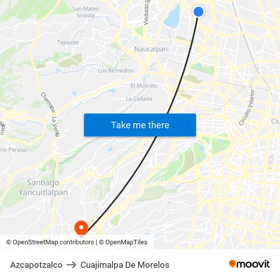 Azcapotzalco to Cuajimalpa De Morelos map