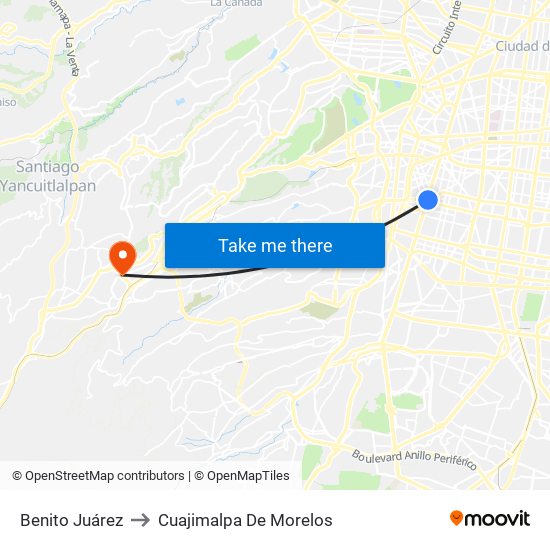 Benito Juárez to Cuajimalpa De Morelos map