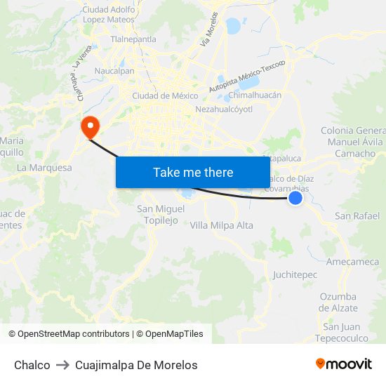 Chalco to Cuajimalpa De Morelos map