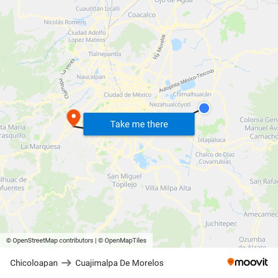 Chicoloapan to Cuajimalpa De Morelos map