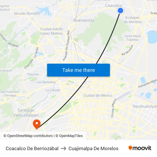 Coacalco De Berriozábal to Cuajimalpa De Morelos map
