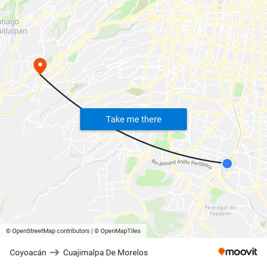 Coyoacán to Cuajimalpa De Morelos map