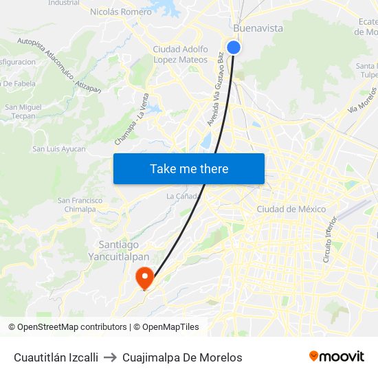 Cuautitlán Izcalli to Cuajimalpa De Morelos map