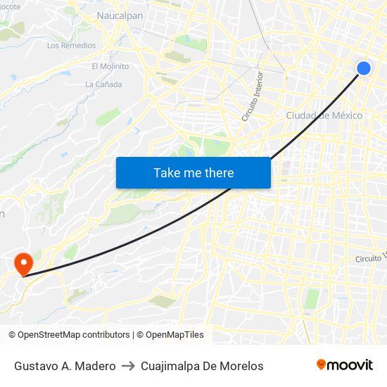 Gustavo A. Madero to Cuajimalpa De Morelos map