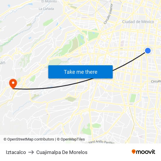 Iztacalco to Cuajimalpa De Morelos map