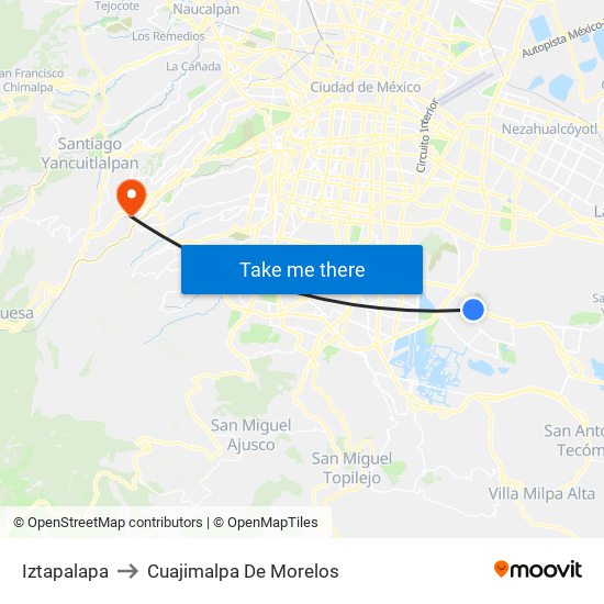 Iztapalapa to Cuajimalpa De Morelos map