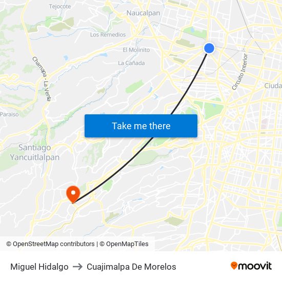 Miguel Hidalgo to Cuajimalpa De Morelos map