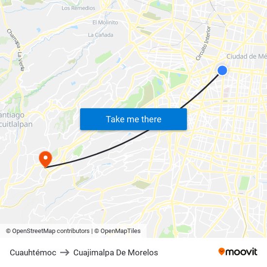 Cuauhtémoc to Cuajimalpa De Morelos map