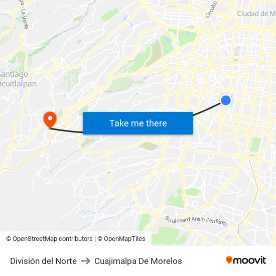División del Norte to Cuajimalpa De Morelos map