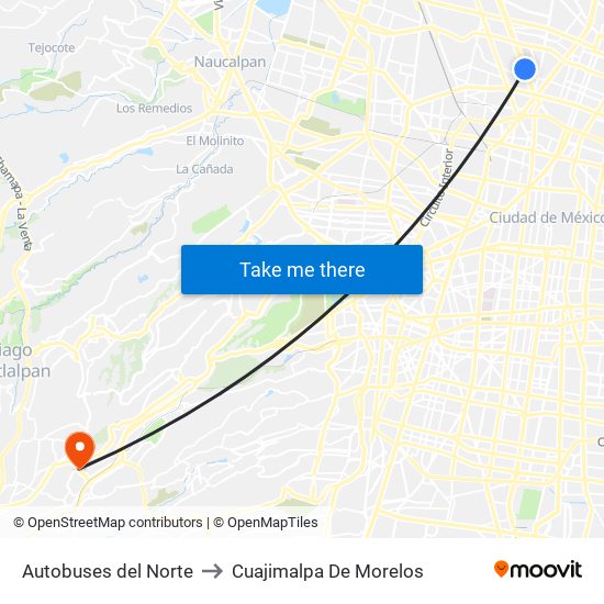 Autobuses del Norte to Cuajimalpa De Morelos map