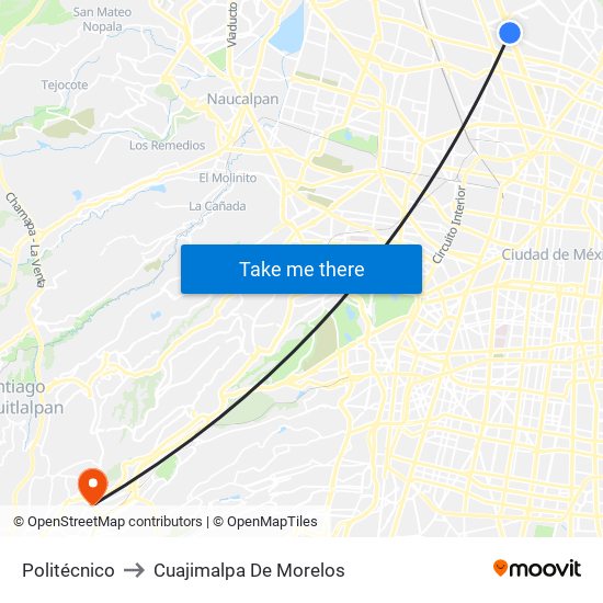 Politécnico to Cuajimalpa De Morelos map