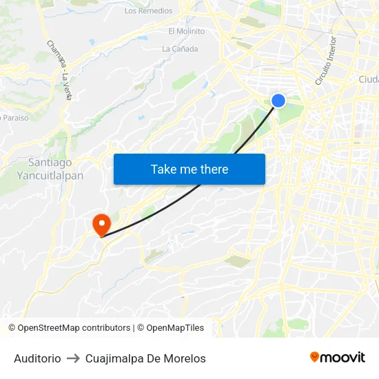 Auditorio to Cuajimalpa De Morelos map