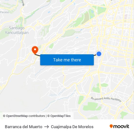 Barranca del Muerto to Cuajimalpa De Morelos map