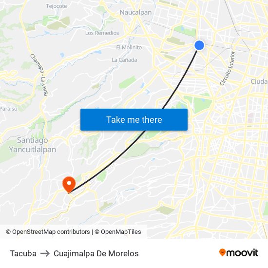 Tacuba to Cuajimalpa De Morelos map