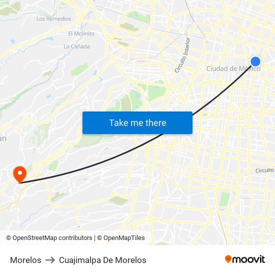 Morelos to Cuajimalpa De Morelos map