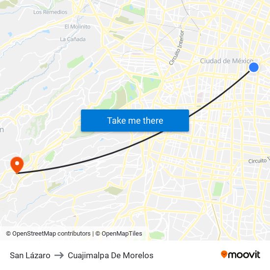San Lázaro to Cuajimalpa De Morelos map
