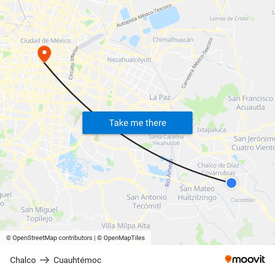 Chalco to Cuauhtémoc map