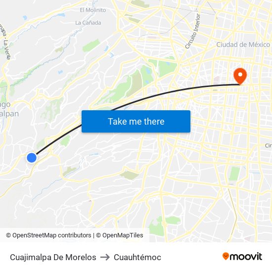 Cuajimalpa De Morelos to Cuauhtémoc map